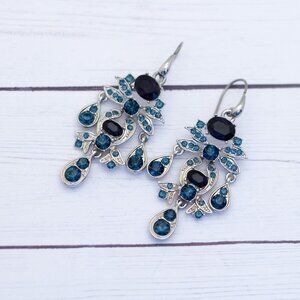 Vintage Blue Rhinestones Abstract Silver Tone Dangle Earrings by Monet - S33